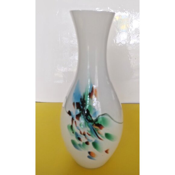 Hand Blown Italian Opaline Abstract art swirls Glass vase 9" - Picture 8 of 14